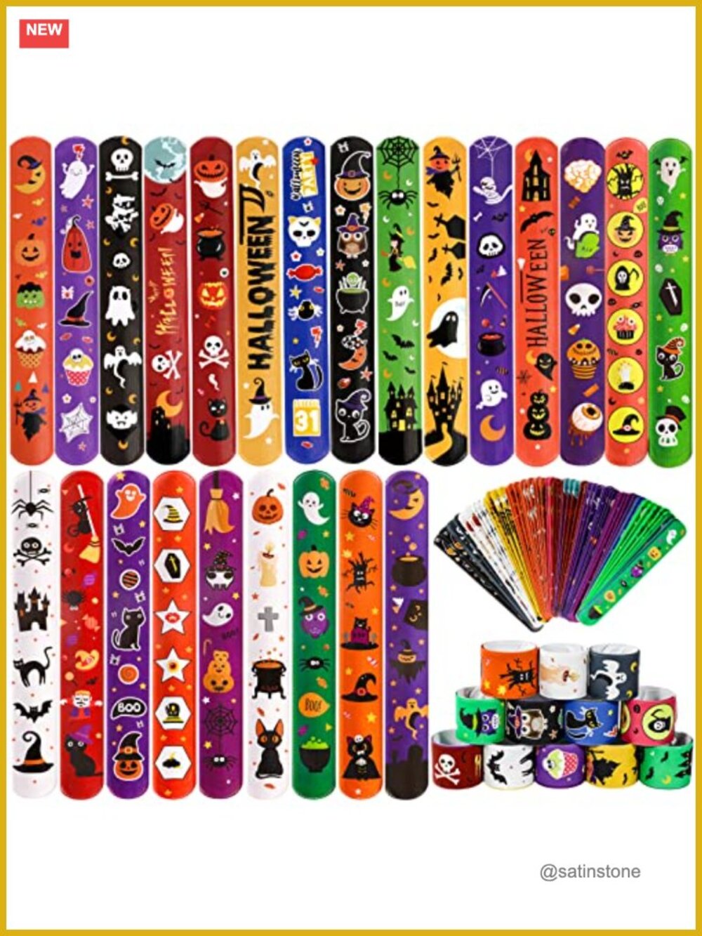 Halloween Slap Bracelets 72 Pcs Faux Leather PVC Party Favors Kids Toys